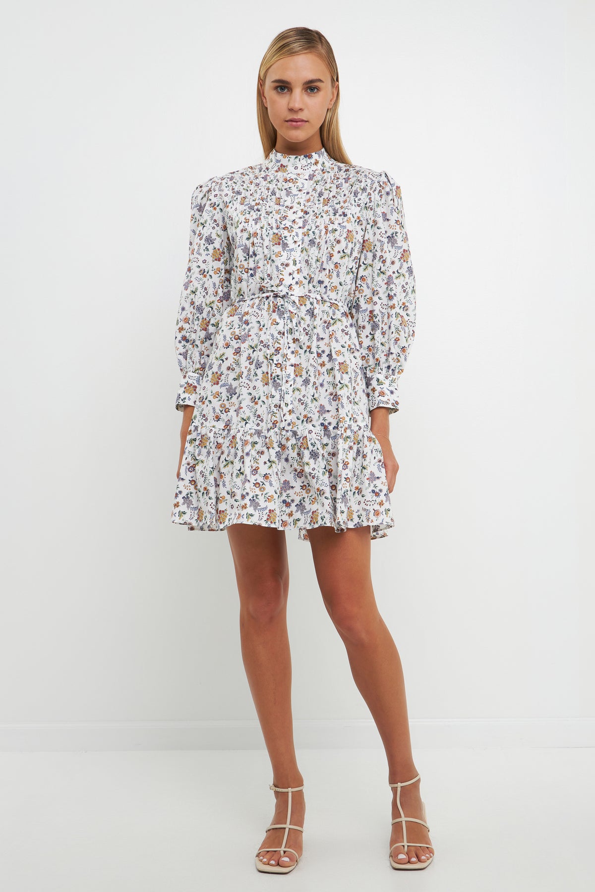 ENGLISH FACTORY - Floral Print Pintuck Smock Mini Dress - DRESSES available at Objectrare
