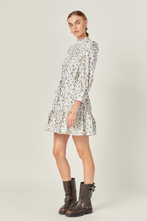 ENGLISH FACTORY - Floral Print Pintuck Smock Mini Dress - DRESSES available at Objectrare