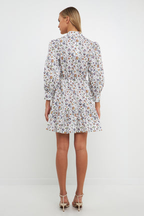 ENGLISH FACTORY - Floral Print Pintuck Smock Mini Dress - DRESSES available at Objectrare