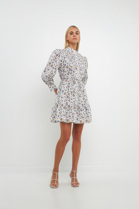 ENGLISH FACTORY - Floral Print Pintuck Smock Mini Dress - DRESSES available at Objectrare
