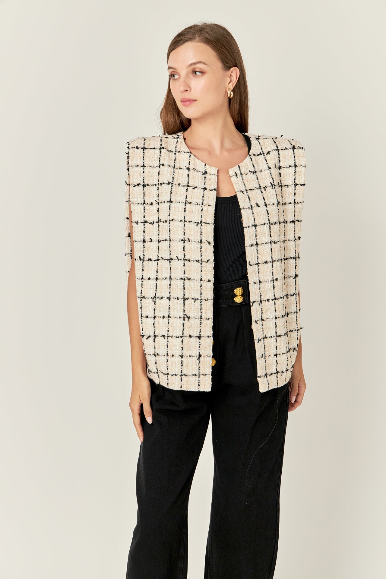 ENGLISH FACTORY - Premium Tweed Vest with Shoulder Pads - JACKETS available at Objectrare