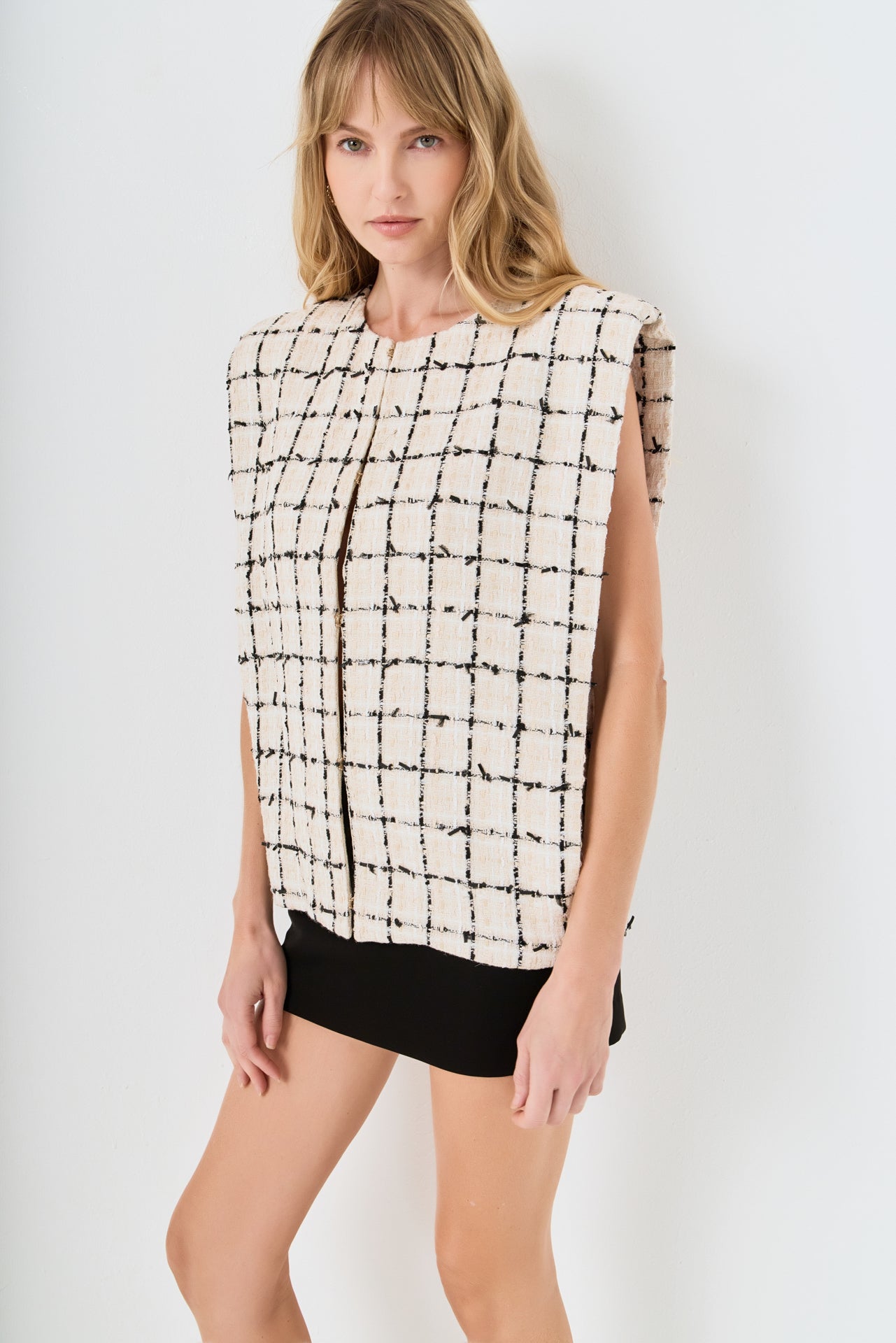 Premium Tweed Vest with Shoulder Pads