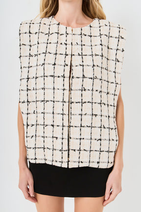 Premium Tweed Vest with Shoulder Pads