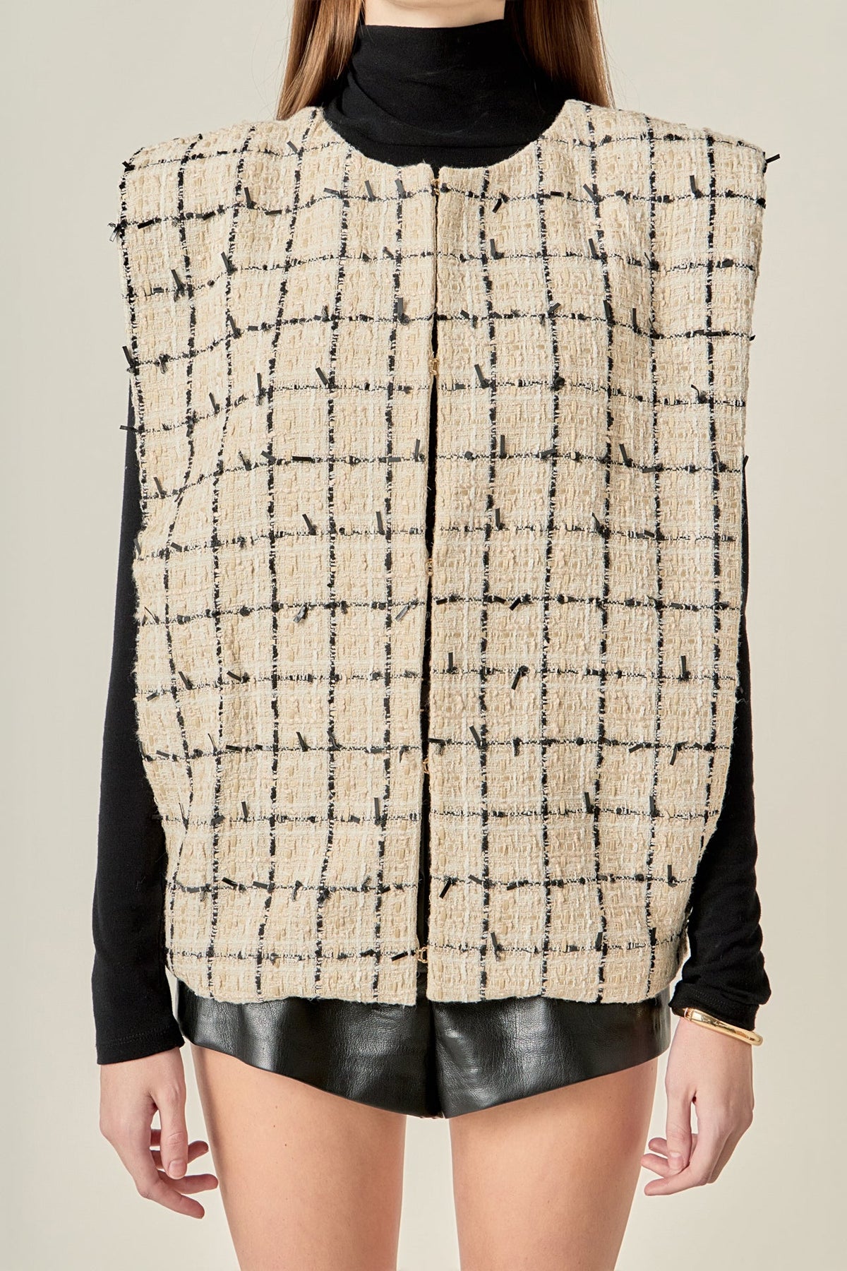 ENGLISH FACTORY - Premium Tweed Vest with Shoulder Pads - OUTERWEAR available at Objectrare