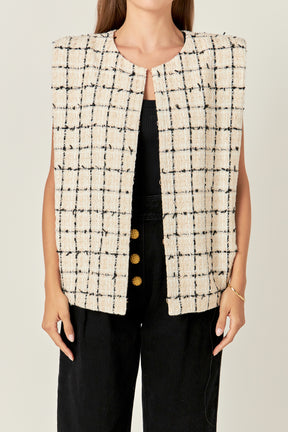 ENGLISH FACTORY - Premium Tweed Vest with Shoulder Pads - JACKETS available at Objectrare