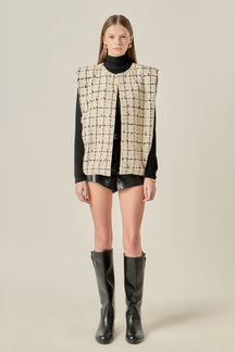 ENGLISH FACTORY - Premium Tweed Vest with Shoulder Pads - OUTERWEAR available at Objectrare