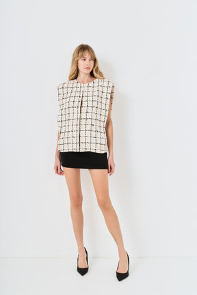 Premium Tweed Vest with Shoulder Pads