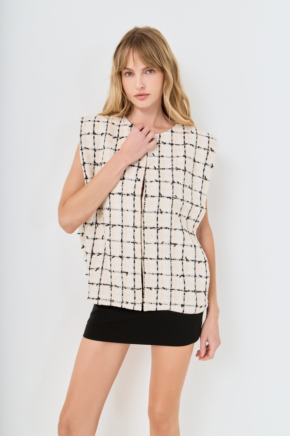 Premium Tweed Vest with Shoulder Pads