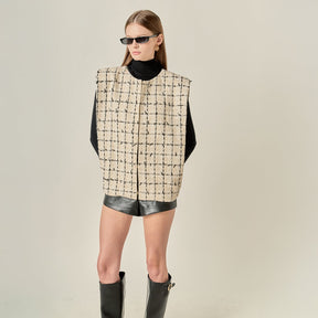 ENGLISH FACTORY - Premium Tweed Vest with Shoulder Pads - OUTERWEAR available at Objectrare