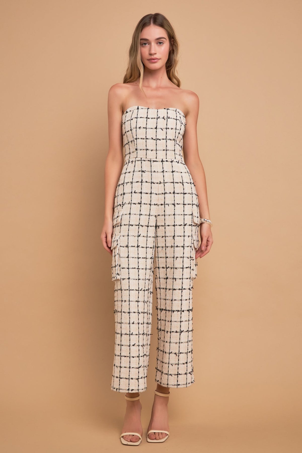 ENGLISH FACTORY - Premium Tweed Sleeveless Cargo Jumpsuit - JUMPSUITS available at Objectrare