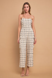 ENGLISH FACTORY - Premium Tweed Sleeveless Cargo Jumpsuit - JUMPSUITS available at Objectrare
