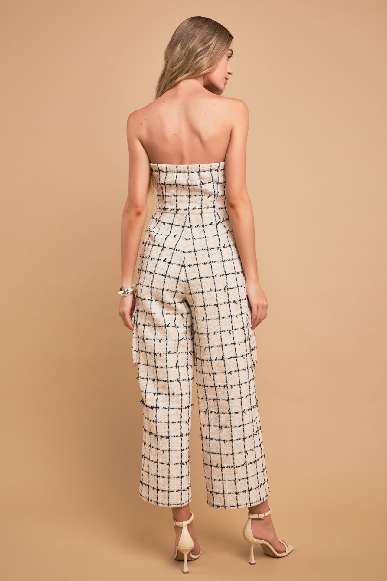 ENGLISH FACTORY - Premium Tweed Sleeveless Cargo Jumpsuit - JUMPSUITS available at Objectrare