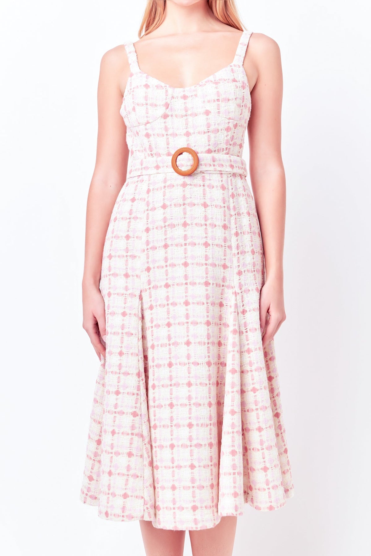 Tweed Bustier Flared Midi Dress