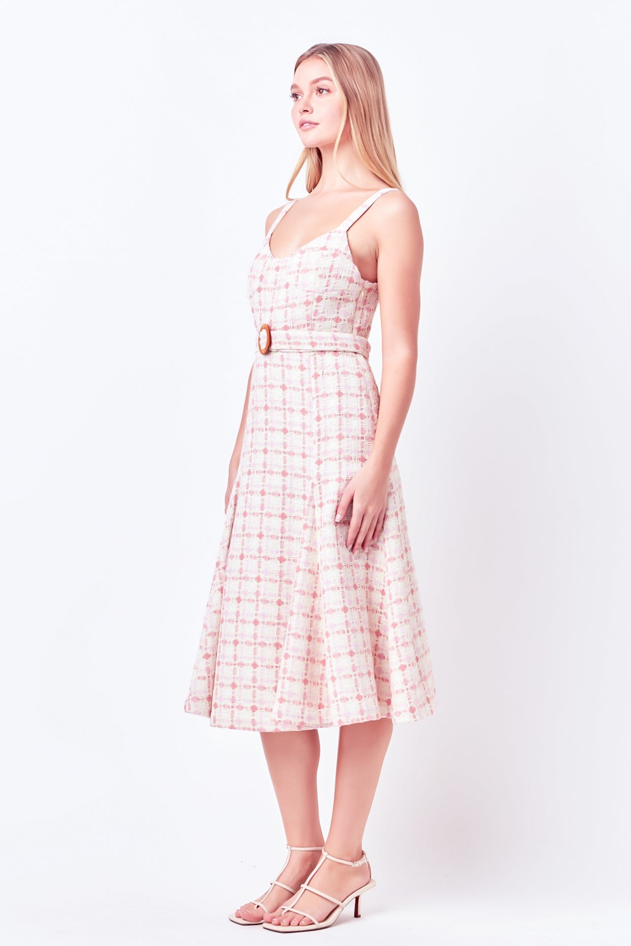 Tweed Bustier Flared Midi Dress