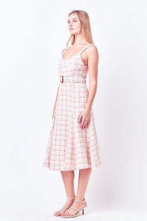 Tweed Bustier Flared Midi Dress