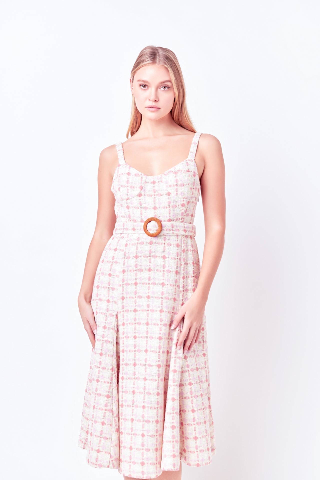 Tweed Bustier Flared Midi Dress