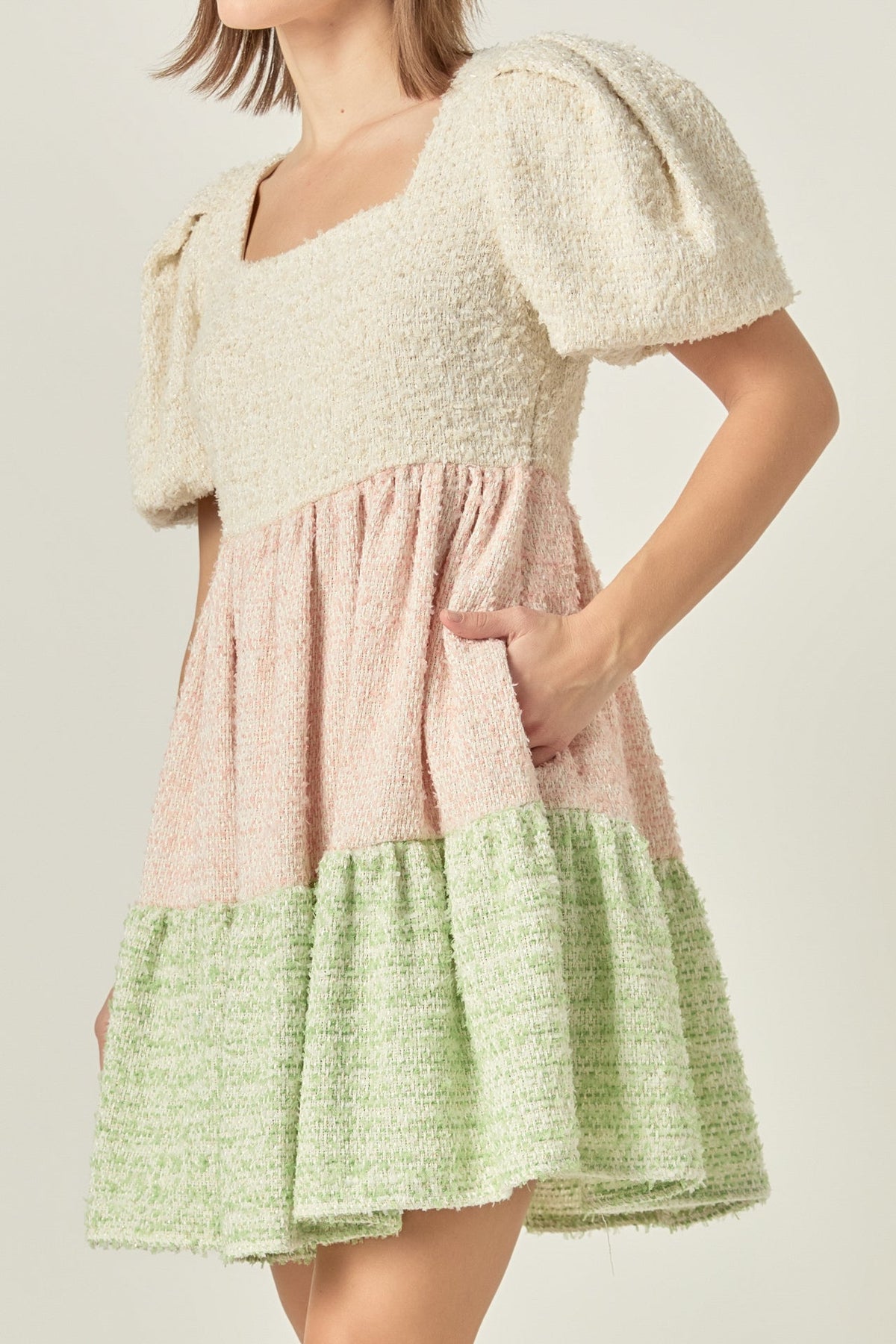 ENGLISH FACTORY - Color Block Tweed Mini Dress - DRESSES available at Objectrare
