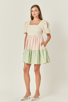 ENGLISH FACTORY - Color Block Tweed Mini Dress - DRESSES available at Objectrare