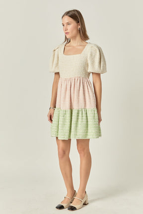 ENGLISH FACTORY - Color Block Tweed Mini Dress - DRESSES available at Objectrare