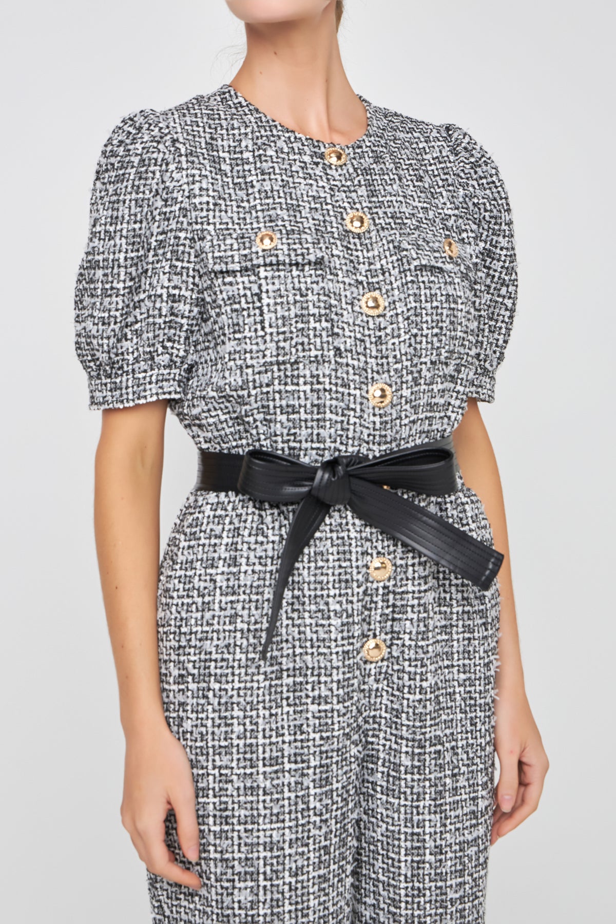 ENGLISH FACTORY - Tweed Puff Sleeve Jumpsuit - JUMPSUITS available at Objectrare