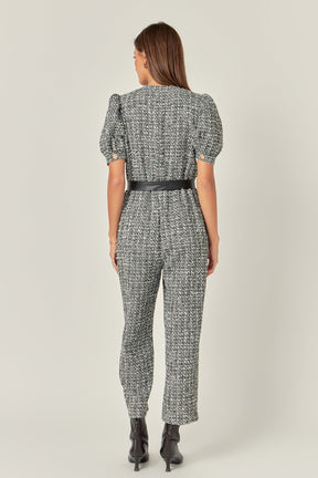 ENGLISH FACTORY - Tweed Puff Sleeve Jumpsuit - JUMPSUITS available at Objectrare
