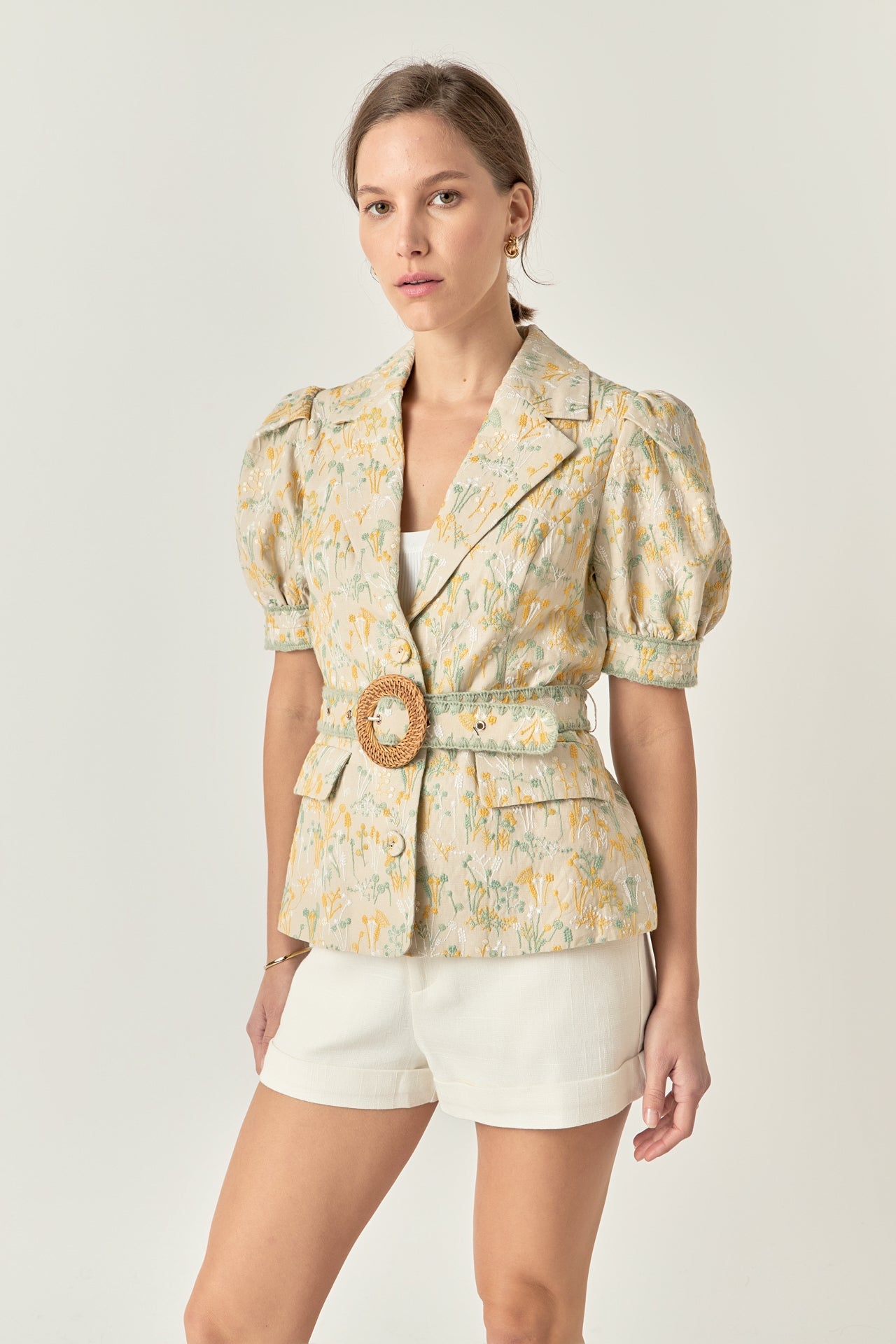 ENGLISH FACTORY - Premium Embroidered Linen Belted Short Sleeve Jacket - JACKETS available at Objectrare