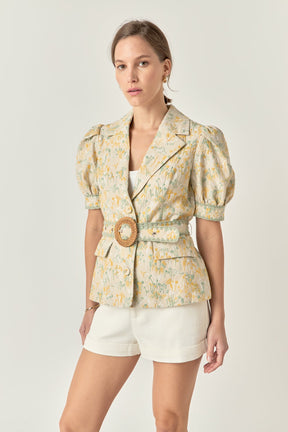 ENGLISH FACTORY - Premium Embroidered Linen Belted Short Sleeve Jacket - JACKETS available at Objectrare
