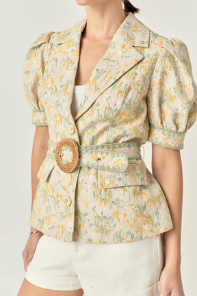 ENGLISH FACTORY - Premium Embroidered Linen Belted Short Sleeve Jacket - JACKETS available at Objectrare