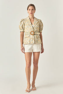 ENGLISH FACTORY - Premium Embroidered Linen Belted Short Sleeve Jacket - JACKETS available at Objectrare