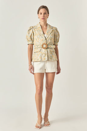 ENGLISH FACTORY - Premium Embroidered Linen Belted Short Sleeve Jacket - JACKETS available at Objectrare