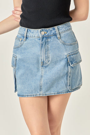 Denim Cargo Low Rise Mini Skirt