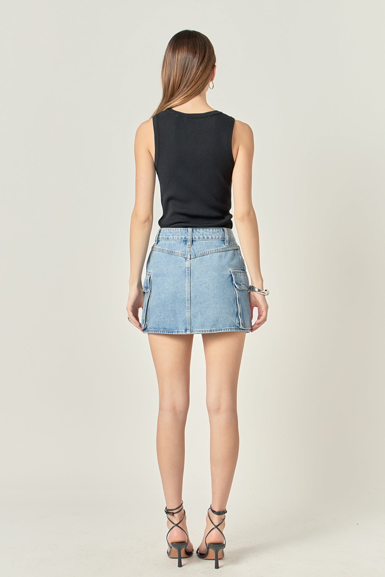Denim Cargo Low Rise Mini Skirt
