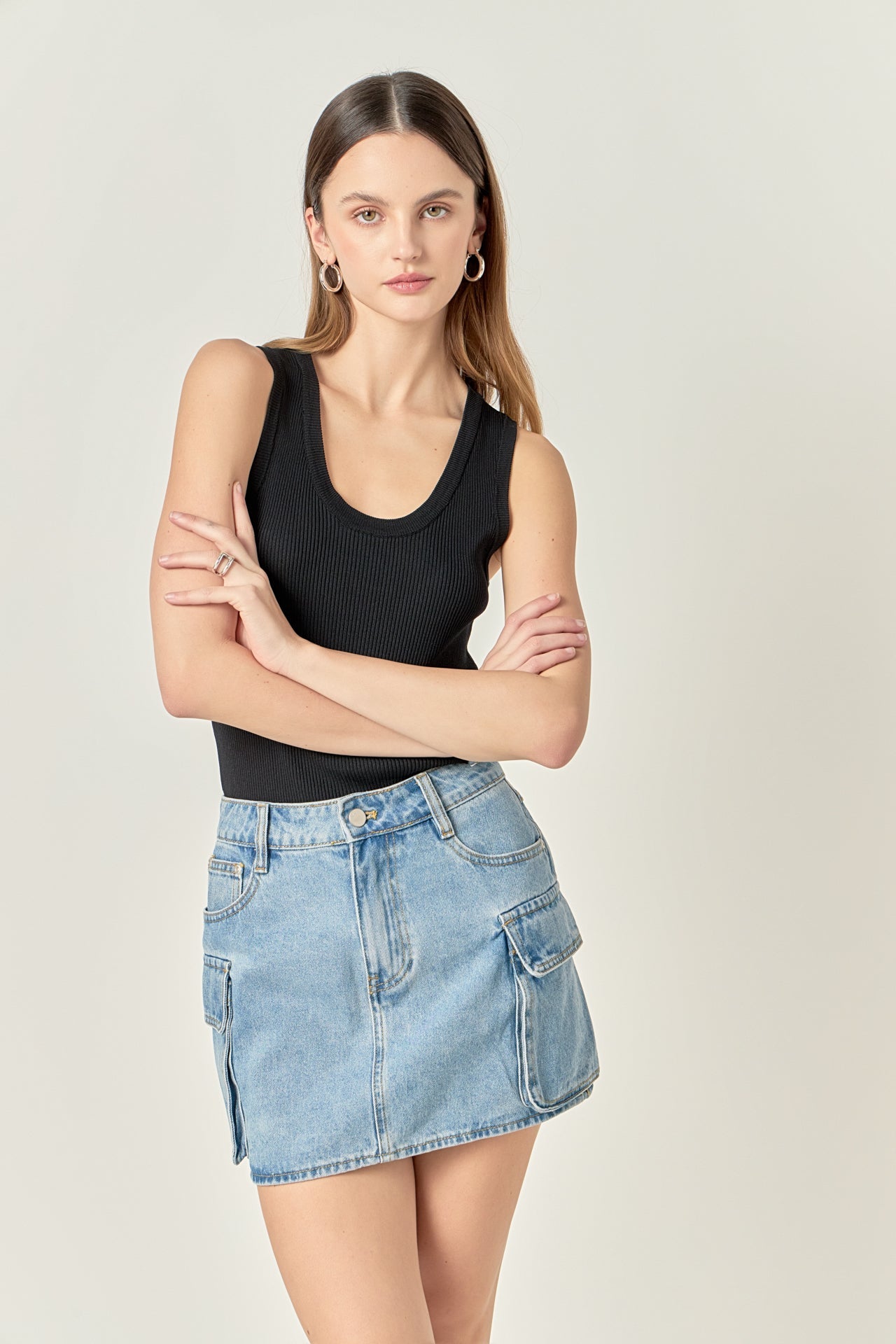 Denim Cargo Low Rise Mini Skirt