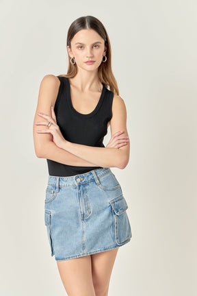 Denim Cargo Low Rise Mini Skirt