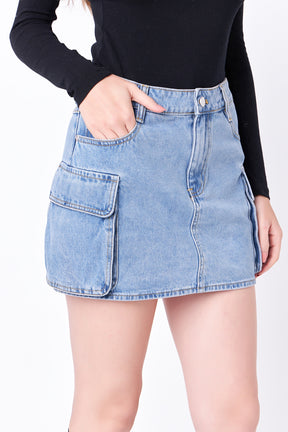 ENGLISH FACTORY - Denim Cargo Low Rise Mini Skirt - SKIRTS available at Objectrare