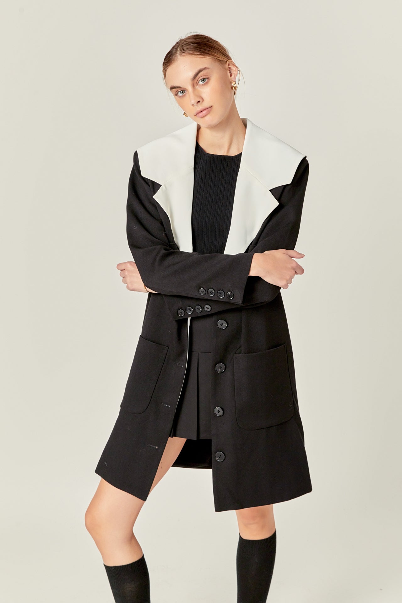 ENGLISH FACTORY - Premium Coat with Contrast Sailor Collar - COATS available at Objectrare