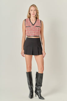 ENGLISH FACTORY - Tweed Vest with Faux Leather Trim - TOPS available at Objectrare