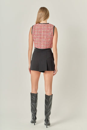 ENGLISH FACTORY - Tweed Vest with Faux Leather Trim - TOPS available at Objectrare