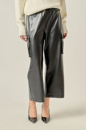 ENGLISH FACTORY - Faux Leather Cropped Cargo Pants - PANTS available at Objectrare