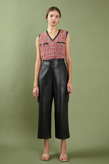 ENGLISH FACTORY - Faux Leather Cropped Cargo Pants - PANTS available at Objectrare