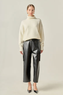 ENGLISH FACTORY - Faux Leather Cropped Cargo Pants - PANTS available at Objectrare
