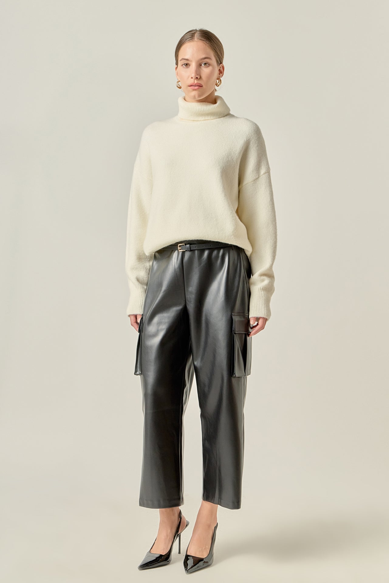 ENGLISH FACTORY - Faux Leather Cropped Cargo Pants - PANTS available at Objectrare