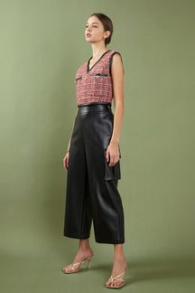 ENGLISH FACTORY - English Factory - Faux Leather Cropped Cargo Pants - PANTS available at Objectrare