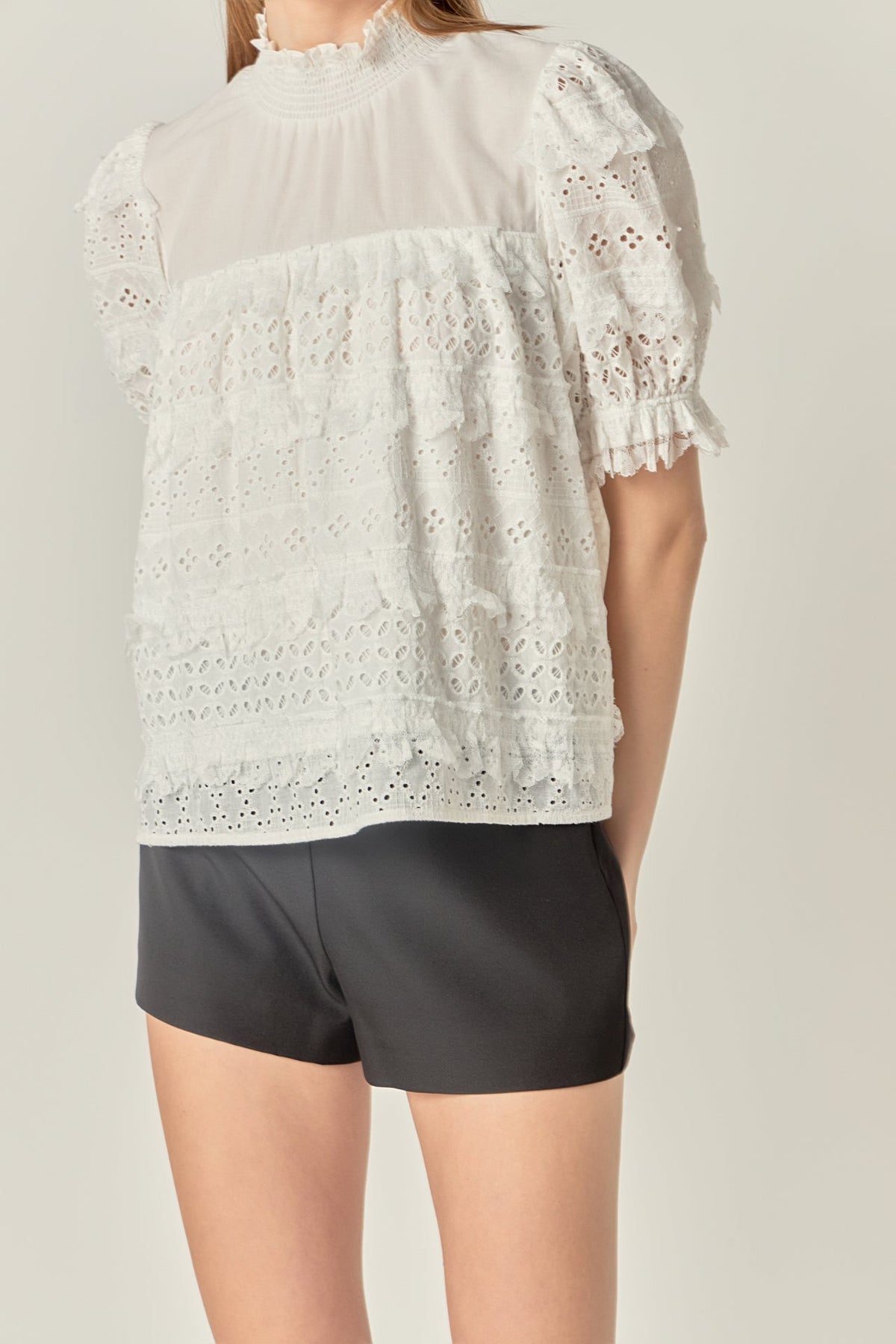 ENGLISH FACTORY - Short Sleeve Lace Babydoll Top - TOPS available at Objectrare