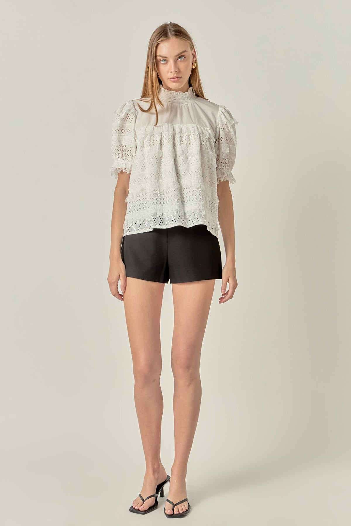 ENGLISH FACTORY - Short Sleeve Lace Babydoll Top - TOPS available at Objectrare