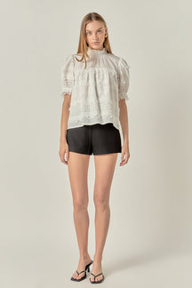 ENGLISH FACTORY - Short Sleeve Lace Babydoll Top - TOPS available at Objectrare