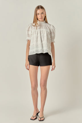 ENGLISH FACTORY - Short Sleeve Lace Babydoll Top - TOPS available at Objectrare