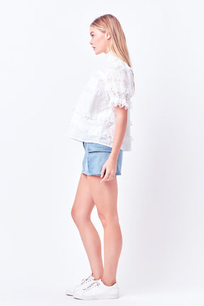 ENGLISH FACTORY - Short Sleeve Lace Babydoll Top - TOPS available at Objectrare