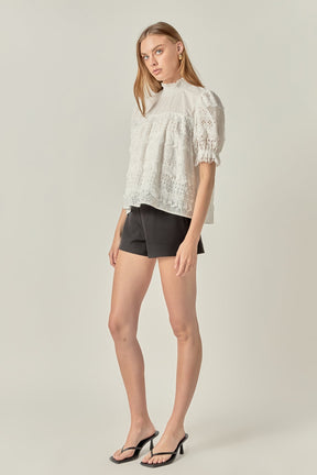 ENGLISH FACTORY - Short Sleeve Lace Babydoll Top - TOPS available at Objectrare