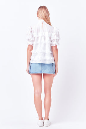 ENGLISH FACTORY - Short Sleeve Lace Babydoll Top - TOPS available at Objectrare